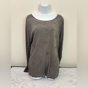 Y2K INC International Concepts Top Size M Knit Embellished Fairy Boho Gray